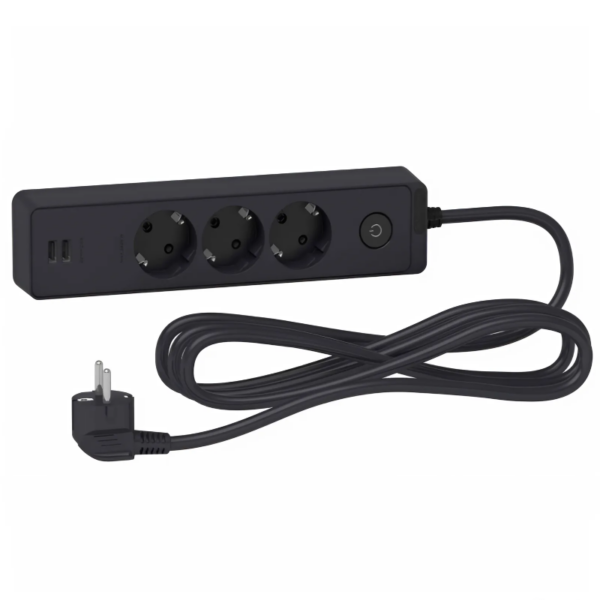 Schneider Electric Extension 3 Sockets + Usb Socket Black-3m